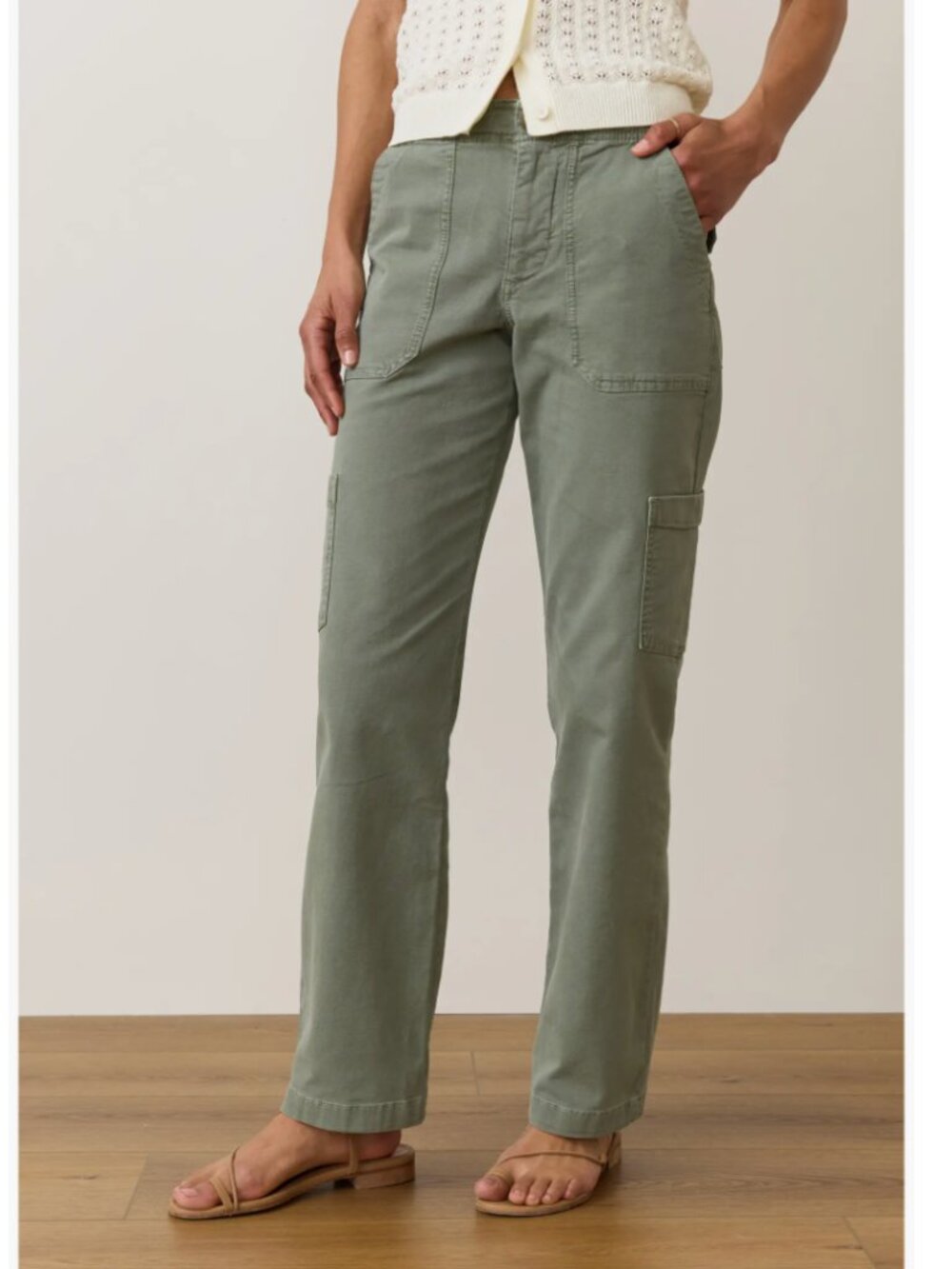 Marine Layer Aris Straight Leg Cargo Pants in Vintage Olive - women's 8